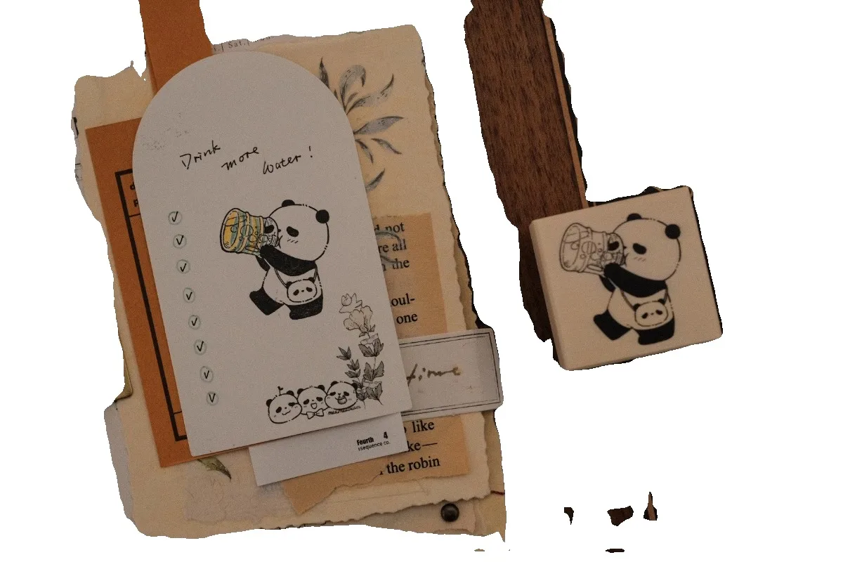 Juego de sellos de goma de madera para álbum de fotos, sello de madera para álbum de recortes, fabricación de tarjetas, juego de Panda encantador, sueño, vida diaria