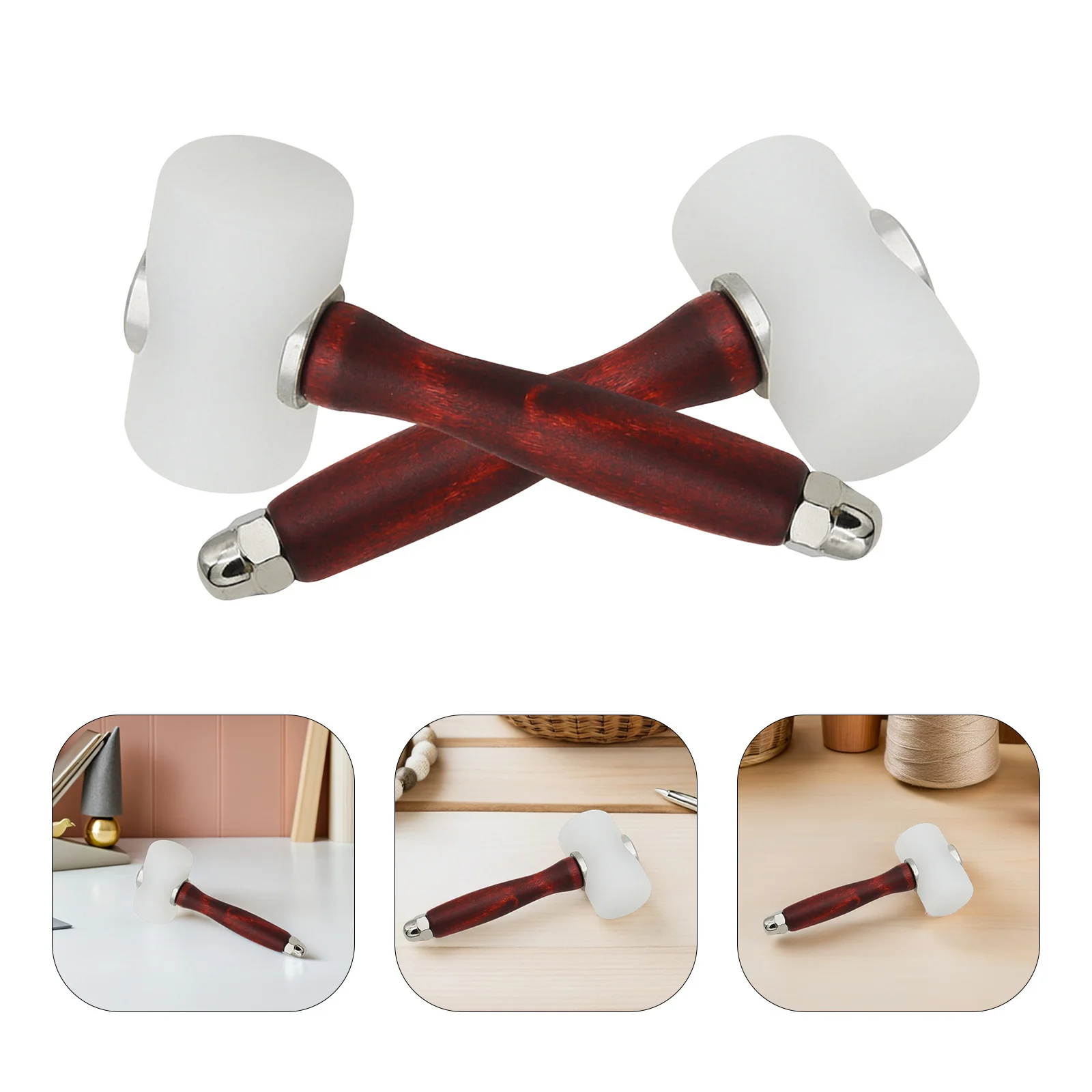 

2Pcs Crafting Hammer Tool with Wood Handle Dual Head Nylon Mallet for DIY Stamping Engraving and Leatherwork