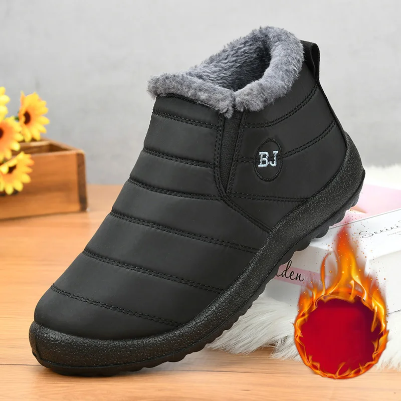 Botas de nieve para Mujer, zapatos que mantienen el calor, zapatos sin cordones para Mujer, botines planos, Botas suaves impermeables para parejas, Botas de invierno para Mujer