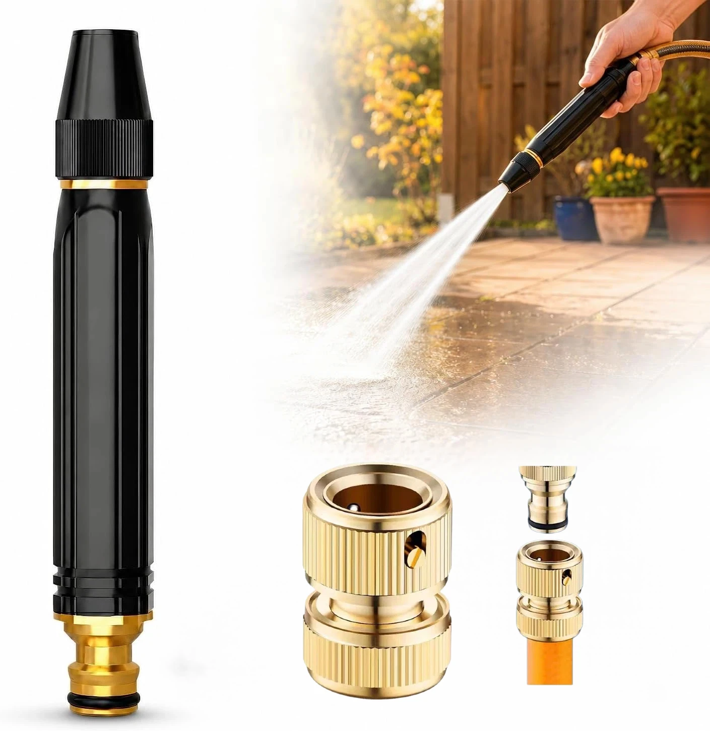 2026 Upgraded High Pressure Garden Hose Nozzle, Heavy Duty Metal Adjustable Jet Spray Nozzle with Quick Connector for Car Washin