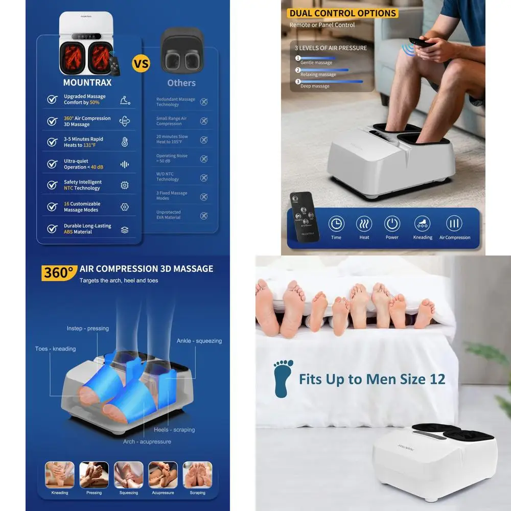 

Heated Shiatsu Foot Massager for Plantar Fasciitis, Neuropathy Relief, with Remote Control, Suitable for Feet up to Men's Size 1