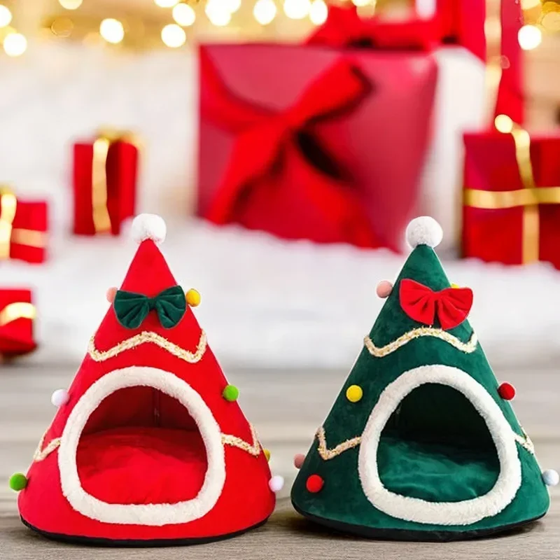 

Kennel Christmas tree shape pet nest tent autumn and winter warm creative national tide New Year wind semi-closed cat nest