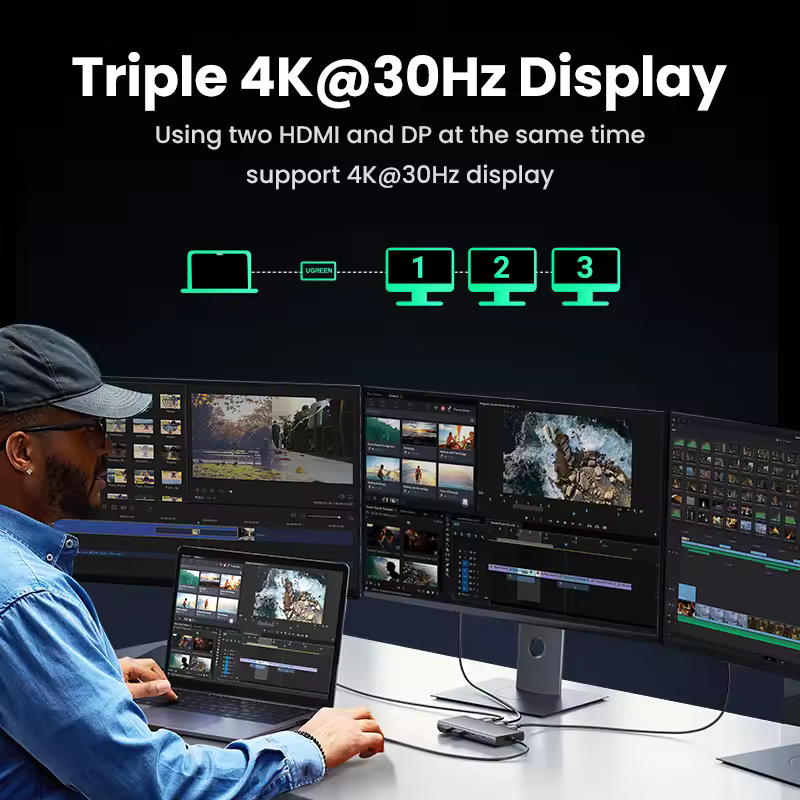 [UGREEN 트리플 디스플레이 USB C 허브 이미지]