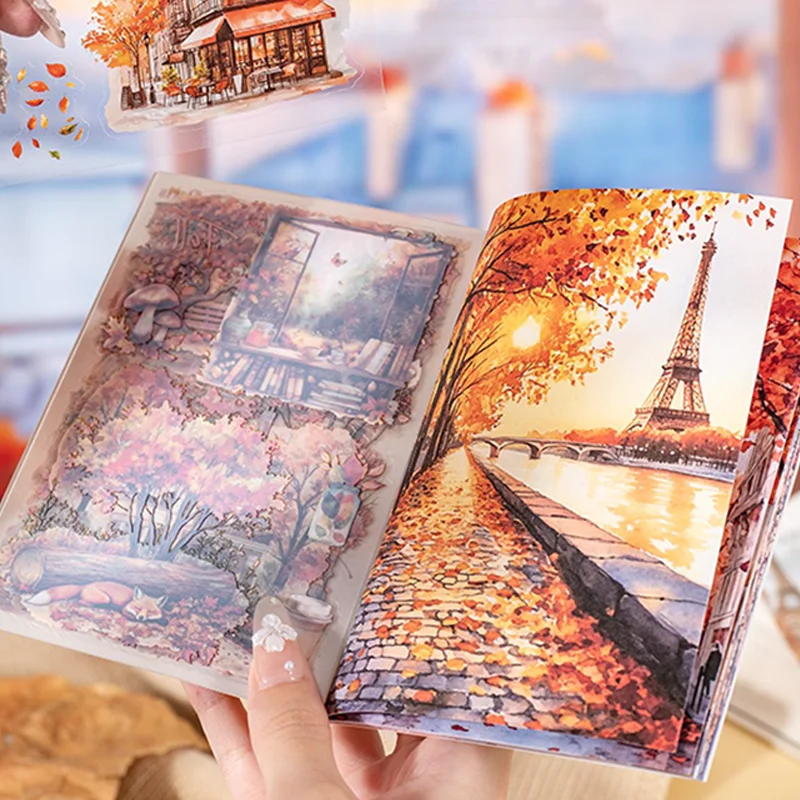Mr. Paper Scenery Travel Stickers 20 sheets/pack Paris Autumn Scenery Dual Material Stickers Notebook DIY Decoration Gift