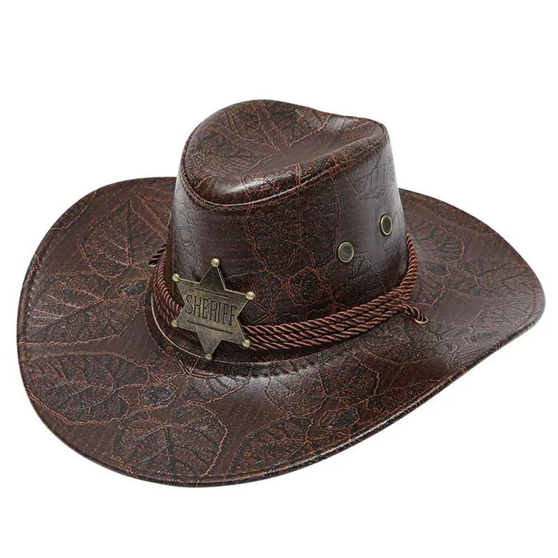 Retro Sheriff Cap Western Cowboy Hat Men Sunscreen With Wind   Rope Sunshade Cap Riding Tourism Outdoor Mountaineering Hat