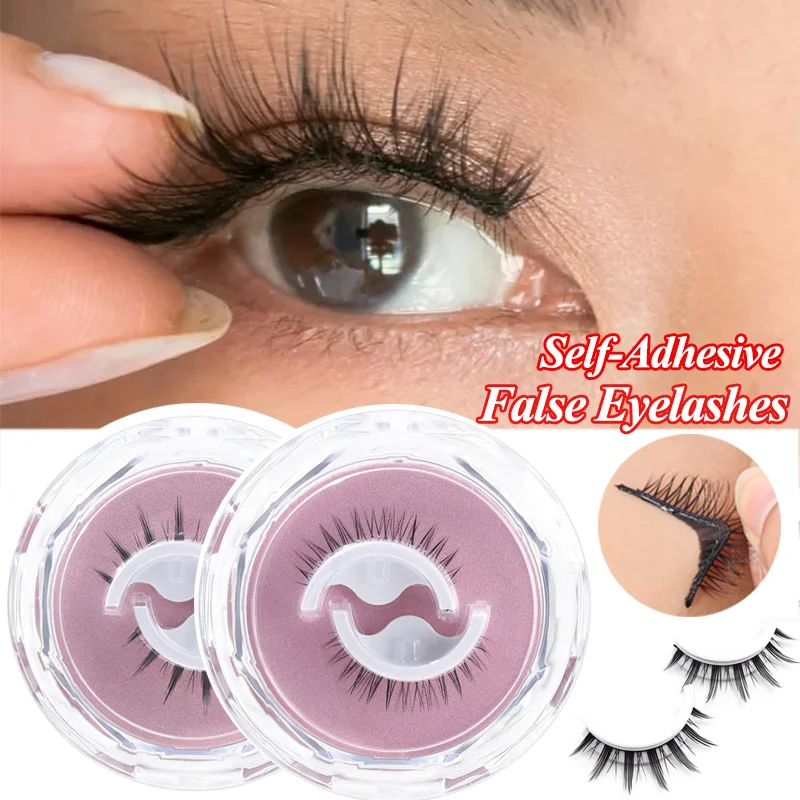 3D Self-กาวขนตาปลอม 1 คู่Reusable Natural MinkกาวติดทนนานEyelash Extensionขนตาปลอมแต่งหน้าเครื่องมือ