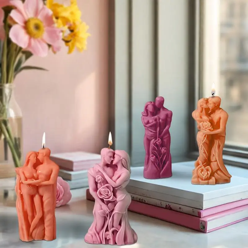 3D Día de San Valentín Rosa amante vela molde de silicona beso pareja moldes de yeso aromaterapia molde de yeso pastel de Chocolate decoración para hornear