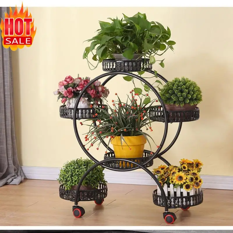 

Portable Flower Stands With Wheels Metal Plant Holder Flower Pot Trays Large Storage Rack for Home Living Room Garden Decor