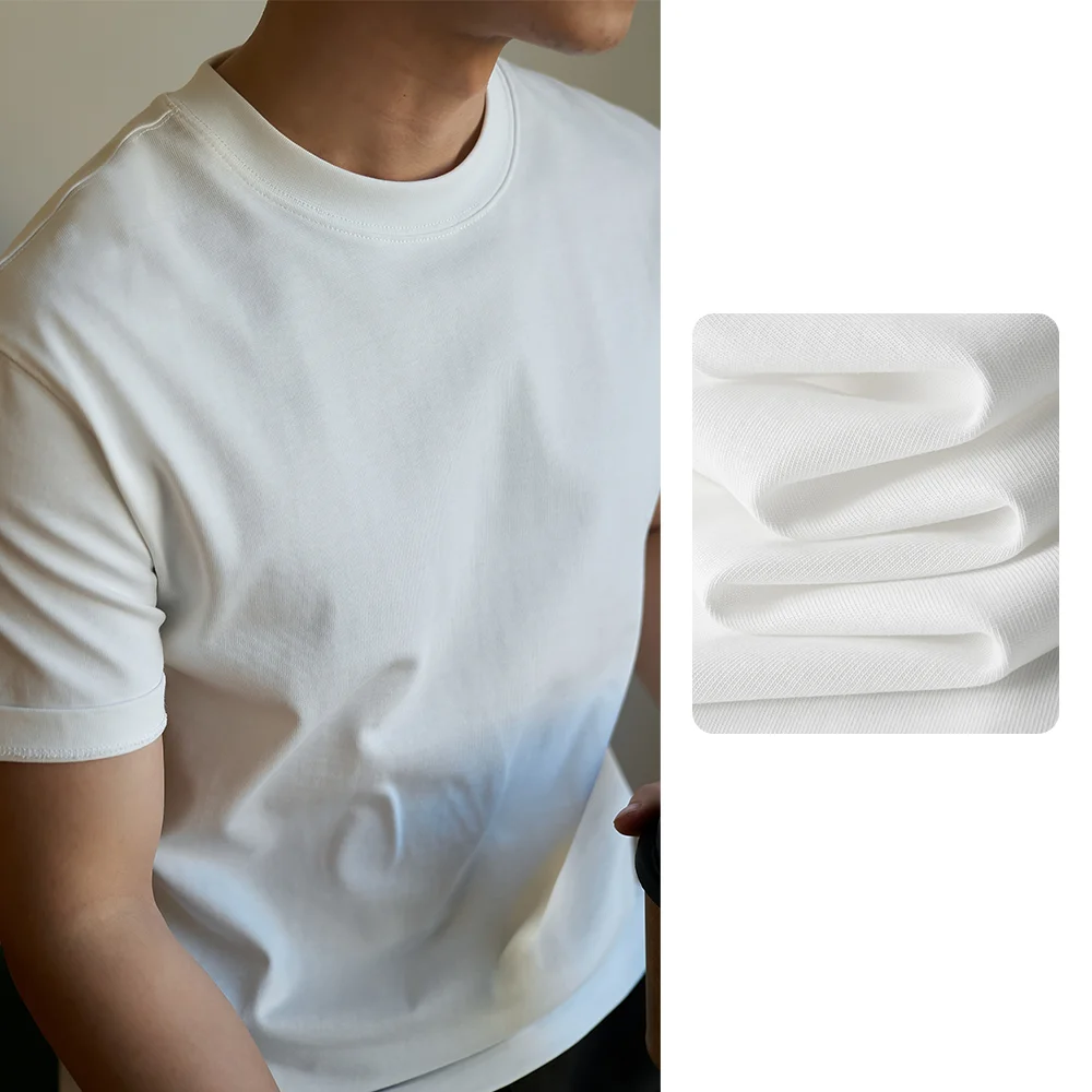 X19024-Q  320g heavyweight high-end pure cotton short sleeved t-shirt men's loose half sleeved solid color top