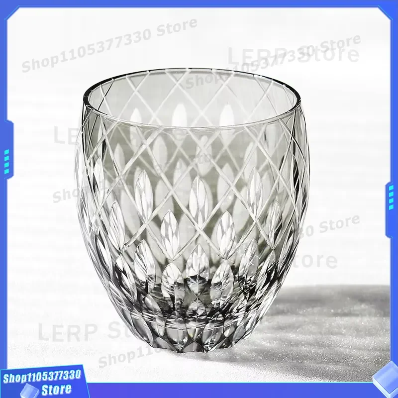 350ml Crown Jewel Shaped Whisky Glass Hand Cut Rhombus Grey Crystal Cocktail Cup Far Thunder Edo Noriko Style Drinking