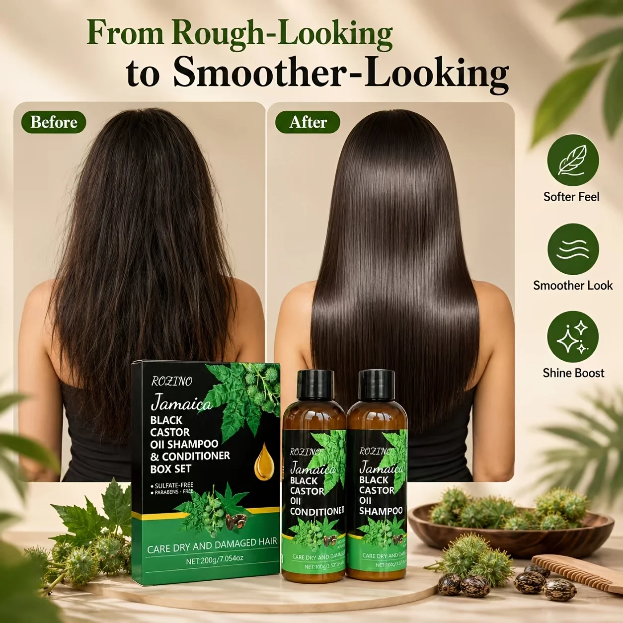 Jamaica Black Castor Oil Shampoo and Conditioner 2 in 1, Sulfate Free Hair Cleanser with Castor Oil, Daily Hair Washing and Conditioning Care, Moisturizing Formula for Soft Smooth Hair, Suitable for Women and Men