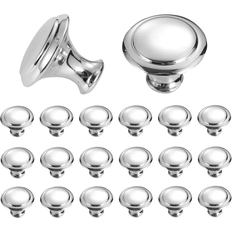 20 Pcs Round Drawer Knobs, Silver Cabinet Pulls, Single Hole Mushroom Style, Metal for Drawer, Closet, Dresser, Cupboard, Wardrobe
