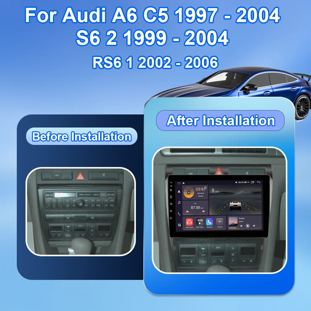 Android 15 Car Radio For Audi A6 C5 1997 - 2004 S6 2 1999 - 2004 RS6 1 2002 - 2006 Auto Multimedia Player Carplay Stereo GPS 4G