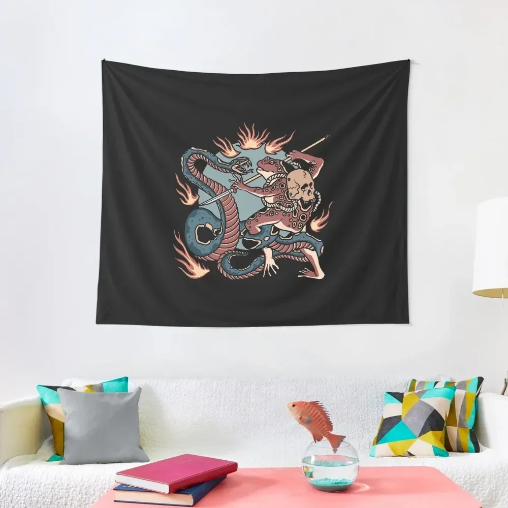 

Frog and Snake Battle Traditional Tattoo Tapestry House Decor Room Decore Aesthetic Tapestry