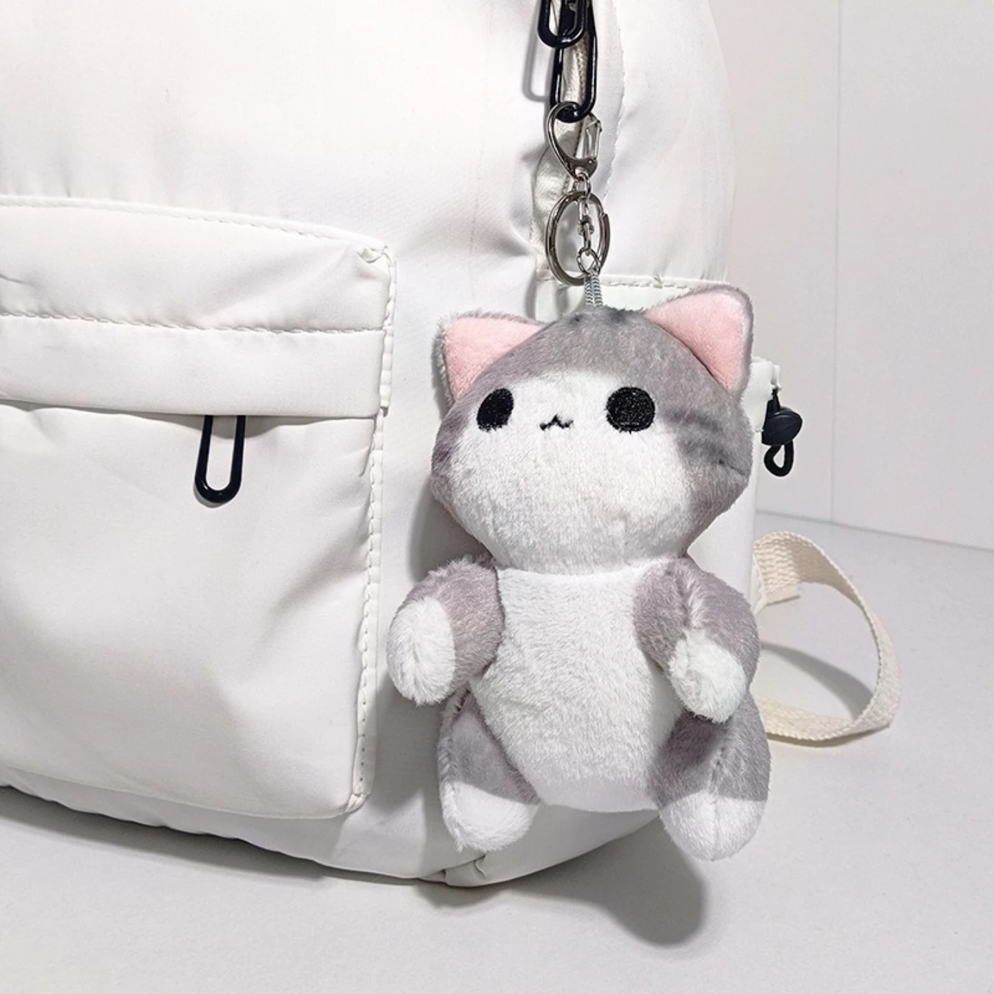 Emotional Support Gray Kitten Plush Keychain - Snuggly Backpack Charm A Heartfelt Gift for Your Bestie Purrfect Gray Kitty Charm