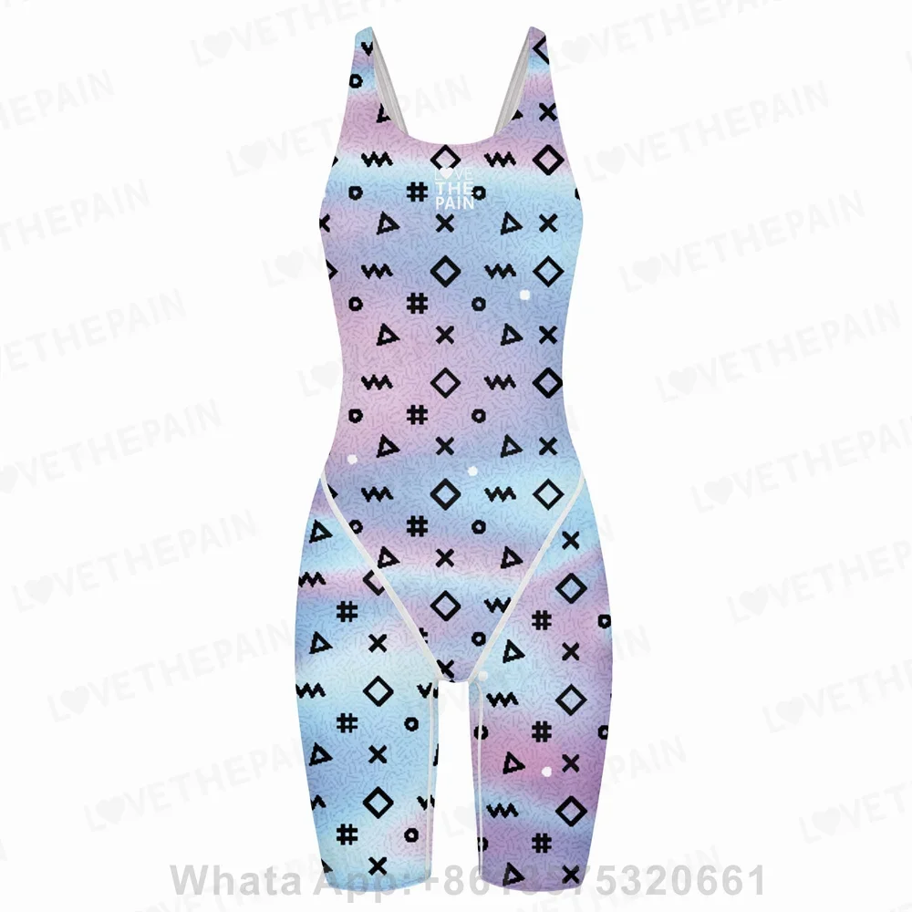 Girl Training Racing Swimwear Girl One Piece Competitive Swimsuits Summer Pool Professional Competition Knee Length Bodysuits