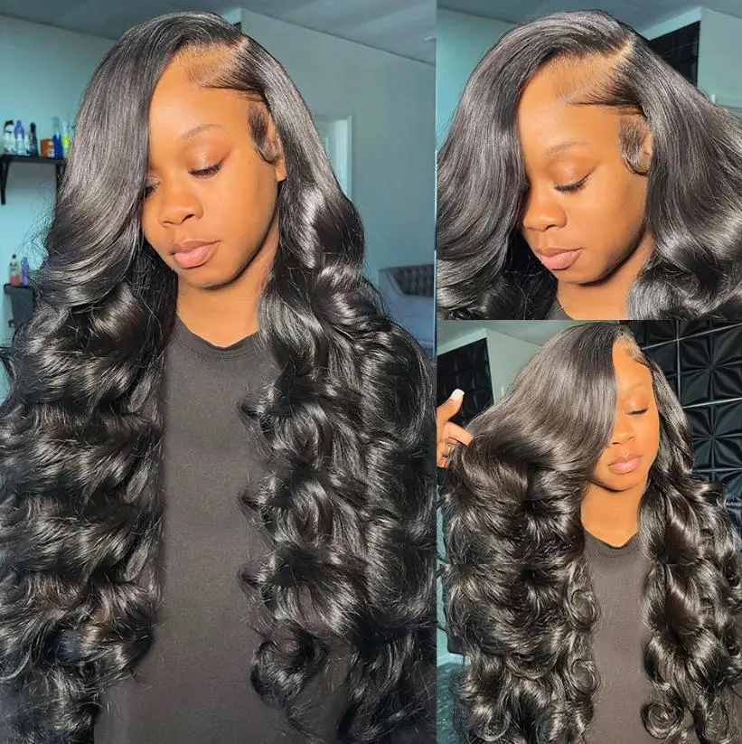 Natural Black Body Wave Virgin Wig 40 42 Inch 13x4 13x6 HD Lace 250 Density Pre Plucked Melted Hairline