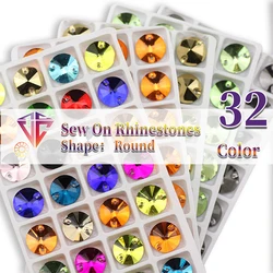 8mm Sew On AB Rhinestone Round Shape Flatback Glass Crystals For Clothing Wedding Dresses Shoes Bags All For Decoration DIY