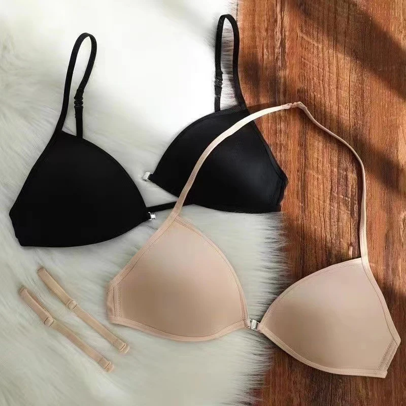 FINETOO Sexy Französischer Triangel-BH für Damen, Einfacher BH mit Dünnen Trägern, Sommer-BH mit Mehrfach-Tragemöglichkeiten und Vorderverschluss, Tank-Top