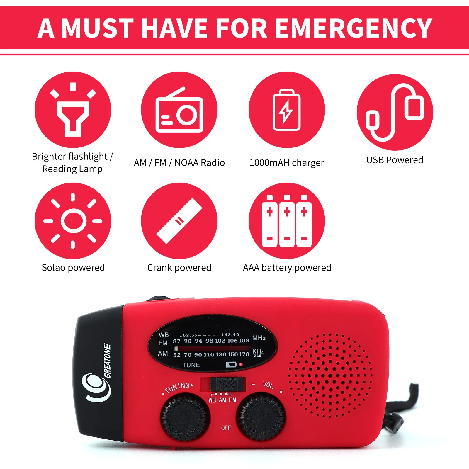 Multifunctional Generator Eletricity 2000mAh SOS Emergency Radio Hand Crank Radio Global receiver LED Waterproof Portable Light