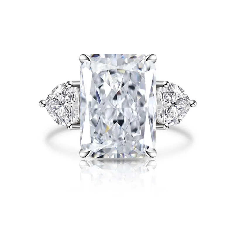 925 Sterling Silber Glänzender Farbiger Eisblumen-Schliff Zirkon Großer Karat-Ring für Damen Wunderschöne Eleganz Mode – Detail 9