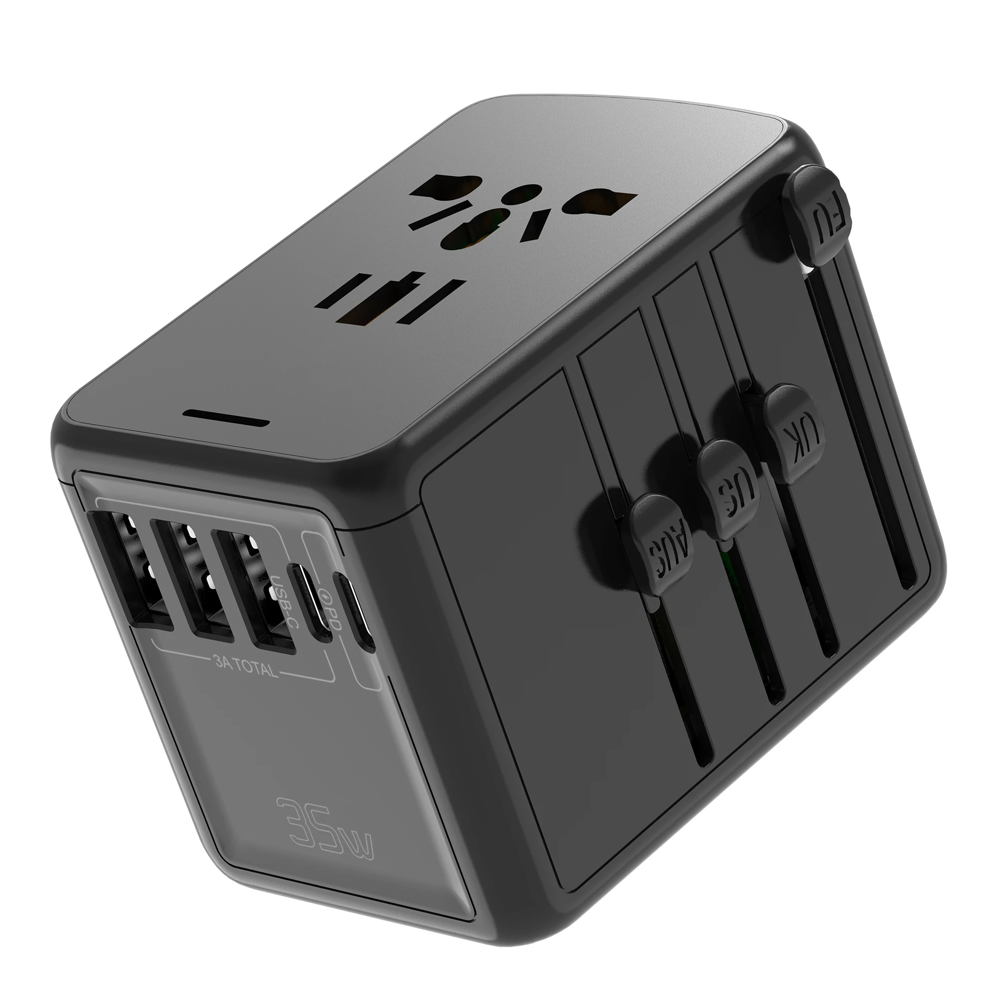 

Универсальный дорожный адаптер Jmax 35 Вт с 3 USB и 2 международными конвертерами типа c PD, Великобритания, Австралия, США, ЕС, дорожное зарядное устройство, черный