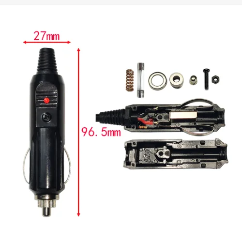 M Car Cigarette Lighter Socket Male Plug Adapter Power Cord 100A Crocodile Clip Battery Extension Cord 20A Fuse LED Lights