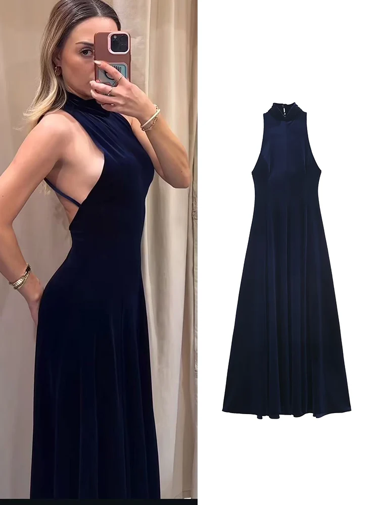 TFMLN Abiti lunghi da donna con scollo all'americana e collo alto, senza maniche, dimagranti, sexy, aderenti, eleganti abiti da festa da club femminili