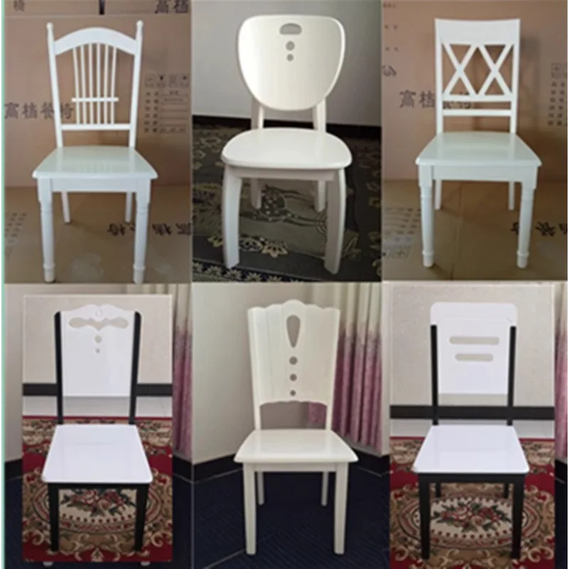 

Solid wood dining table chairs simple modern Mediterranean backrest home white solid wood leisure chair stool