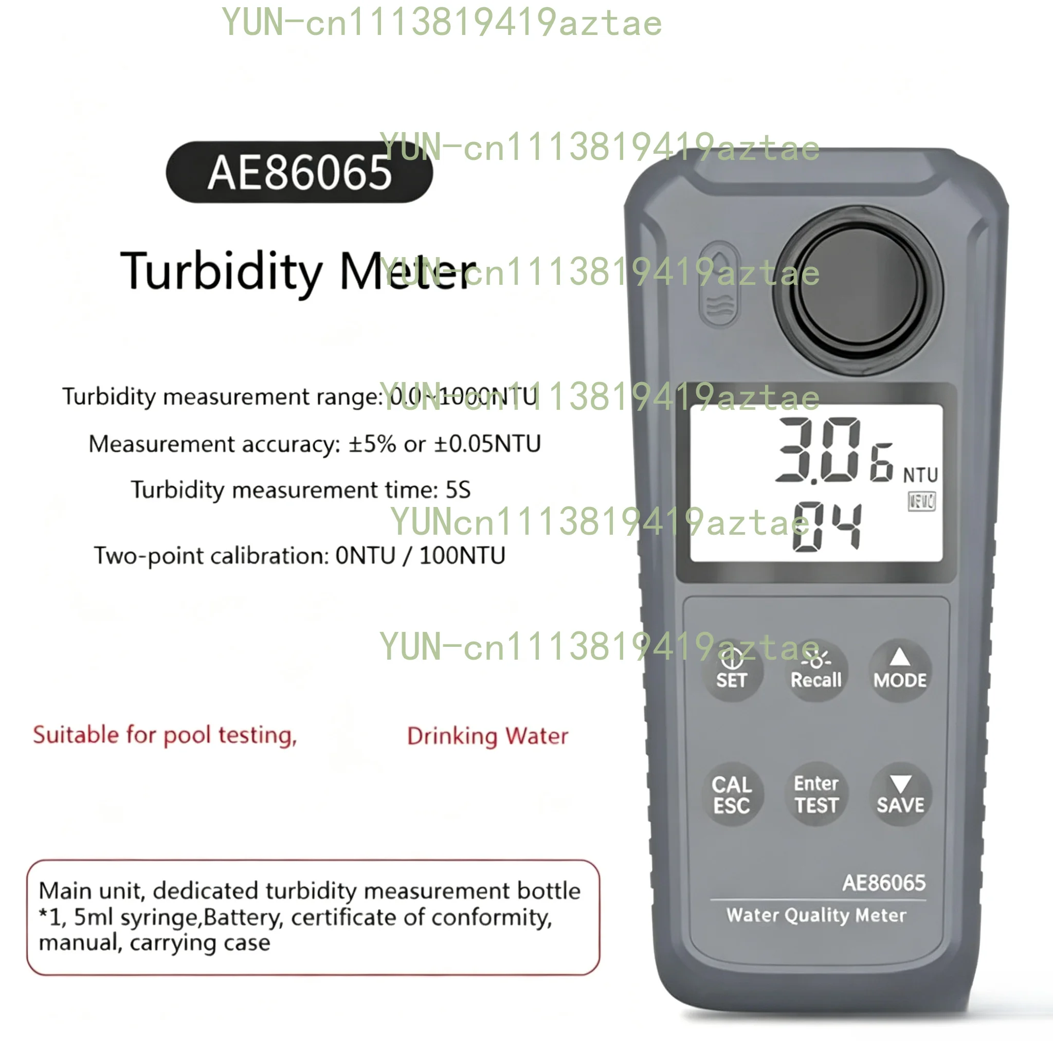 Portable Turbidimeter AE86065 Digital Turbidity Meter Tester Range 0.00~1000NTU 5S