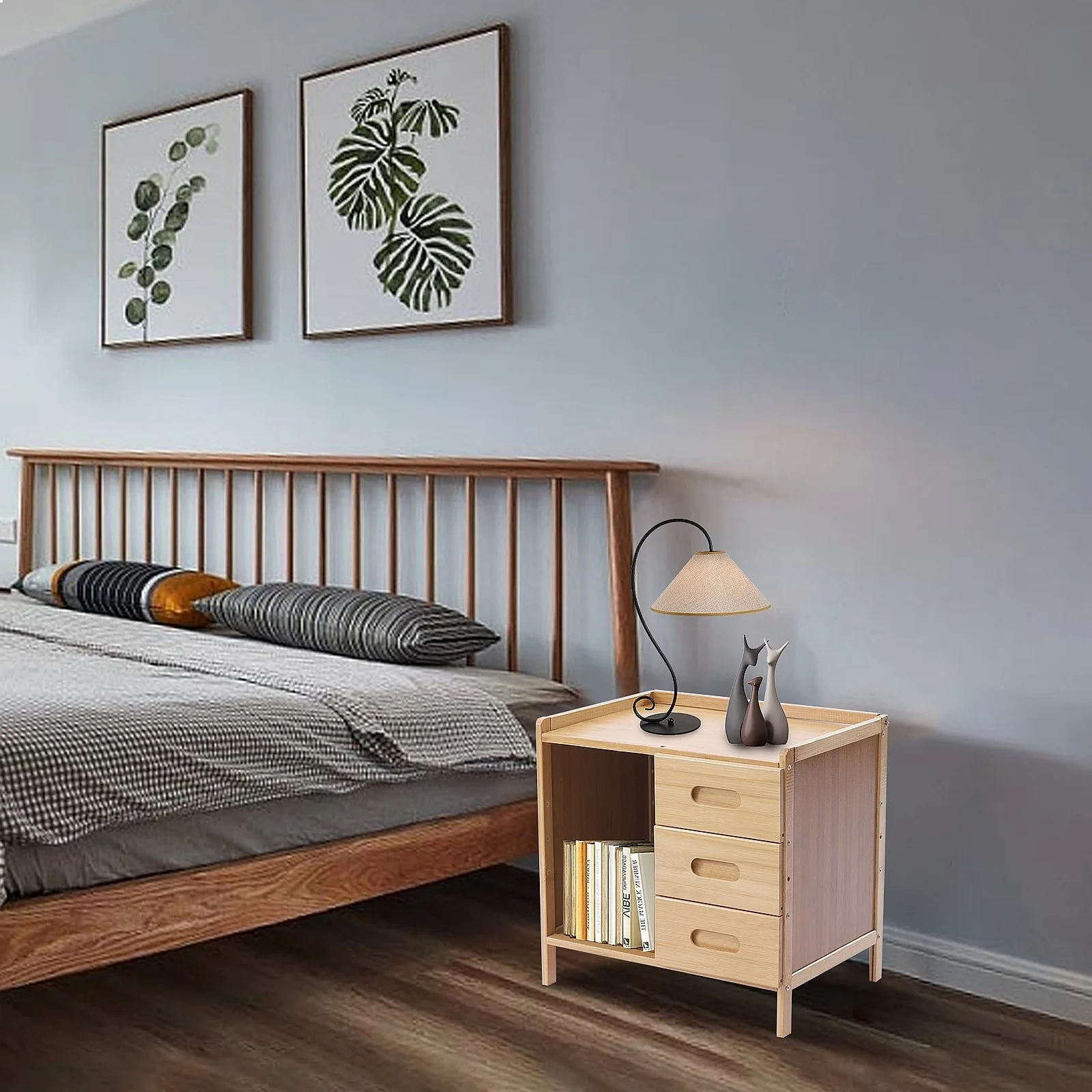 3-Tier Bedroom Nightstand with Drawers, End Side Table Storage Box
