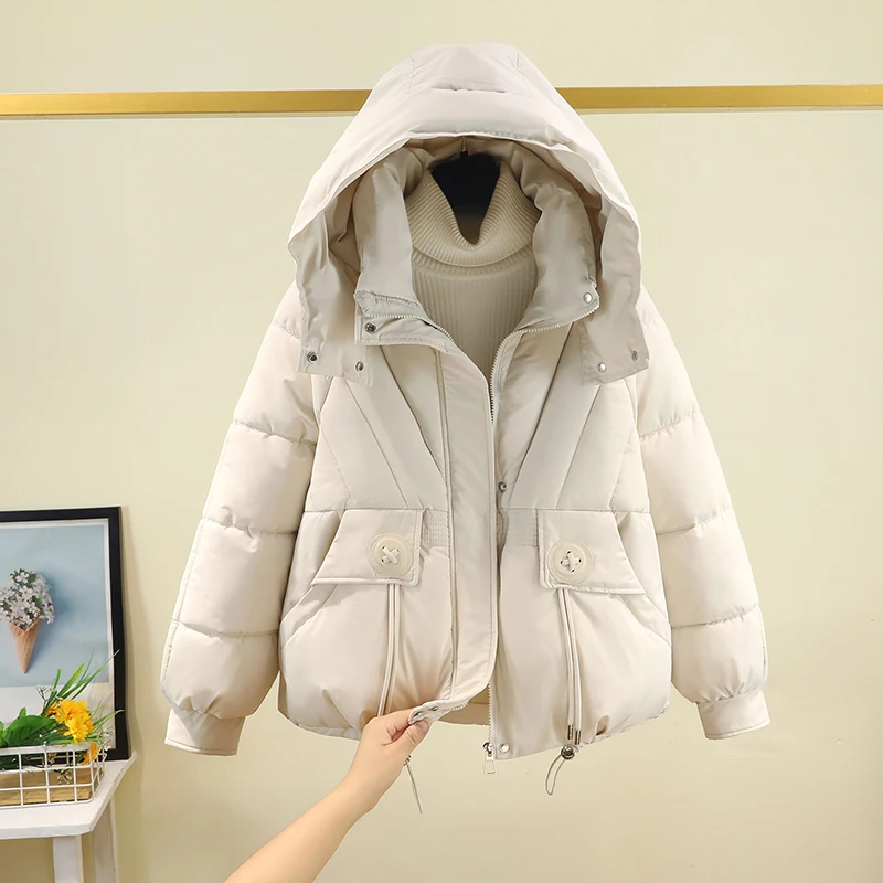 

Trendy Hooded down Cotton Jaet Women's ort Bread Sle Large Size Thiened Cotton Coat Small Size Cotton Outerwear
