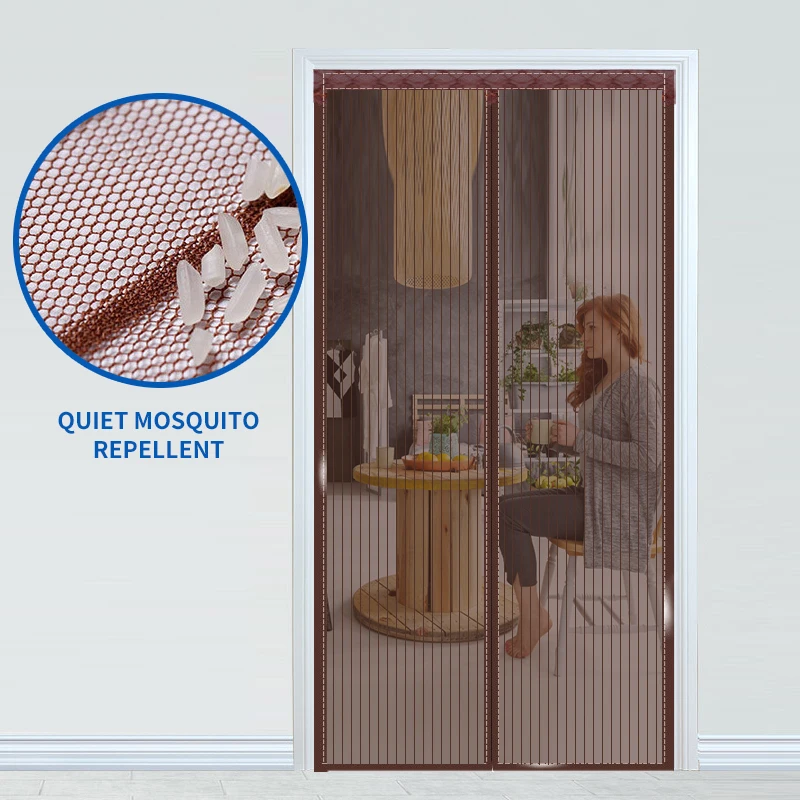 Velcro Anti Mosquito Door Screen Striped Polyester Fiber Door Curtain Automatic Closing without Noise for Air Conditioner Room