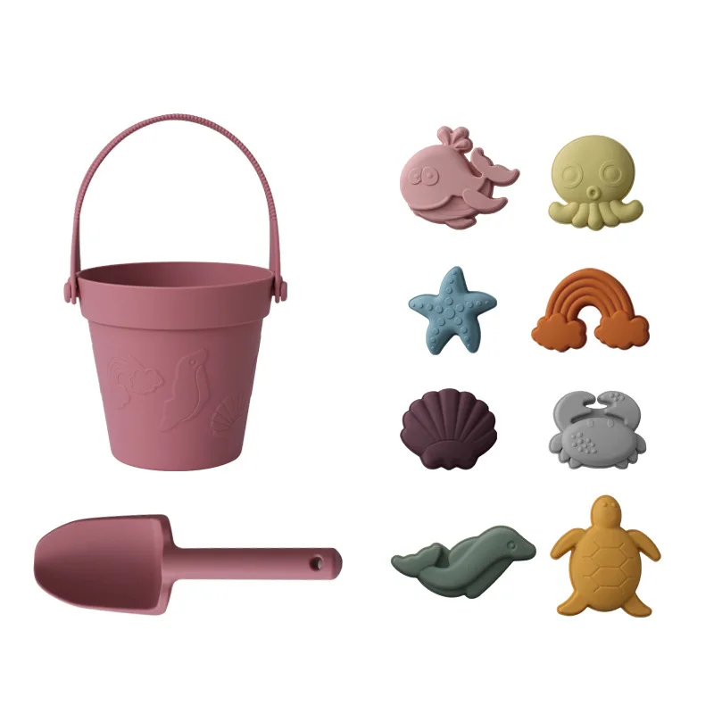 10Pcs BPA-Free Food Grade Silicone Toddler Beach Sand Toy Set Ocean Animal Molds Starfish Crab Whale Dolphin Outdoor Play Kit