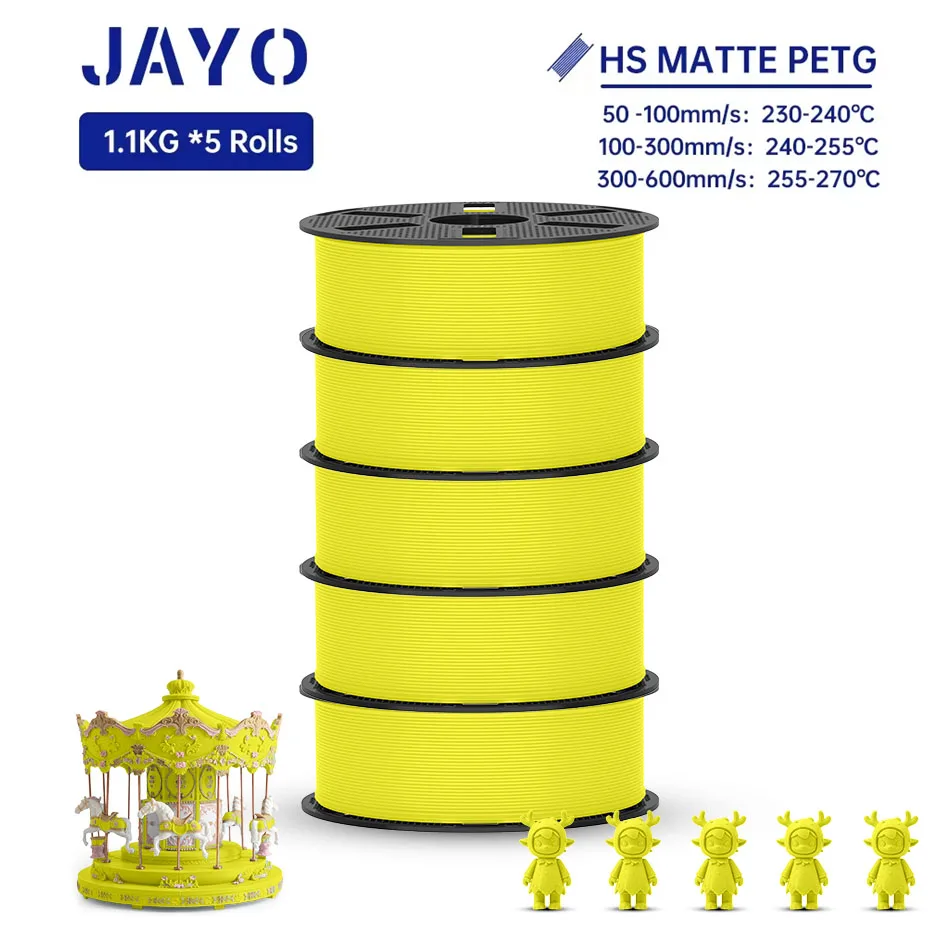 JAYO PETG 3D-Filament, 1,75 mm, Hochgeschwindigkeits-PETG-3D-Drucker-Filament, 5 Rollen, hoher Durchfluss, schneller, mattierter Effekt, 3D-Druckmaterialien