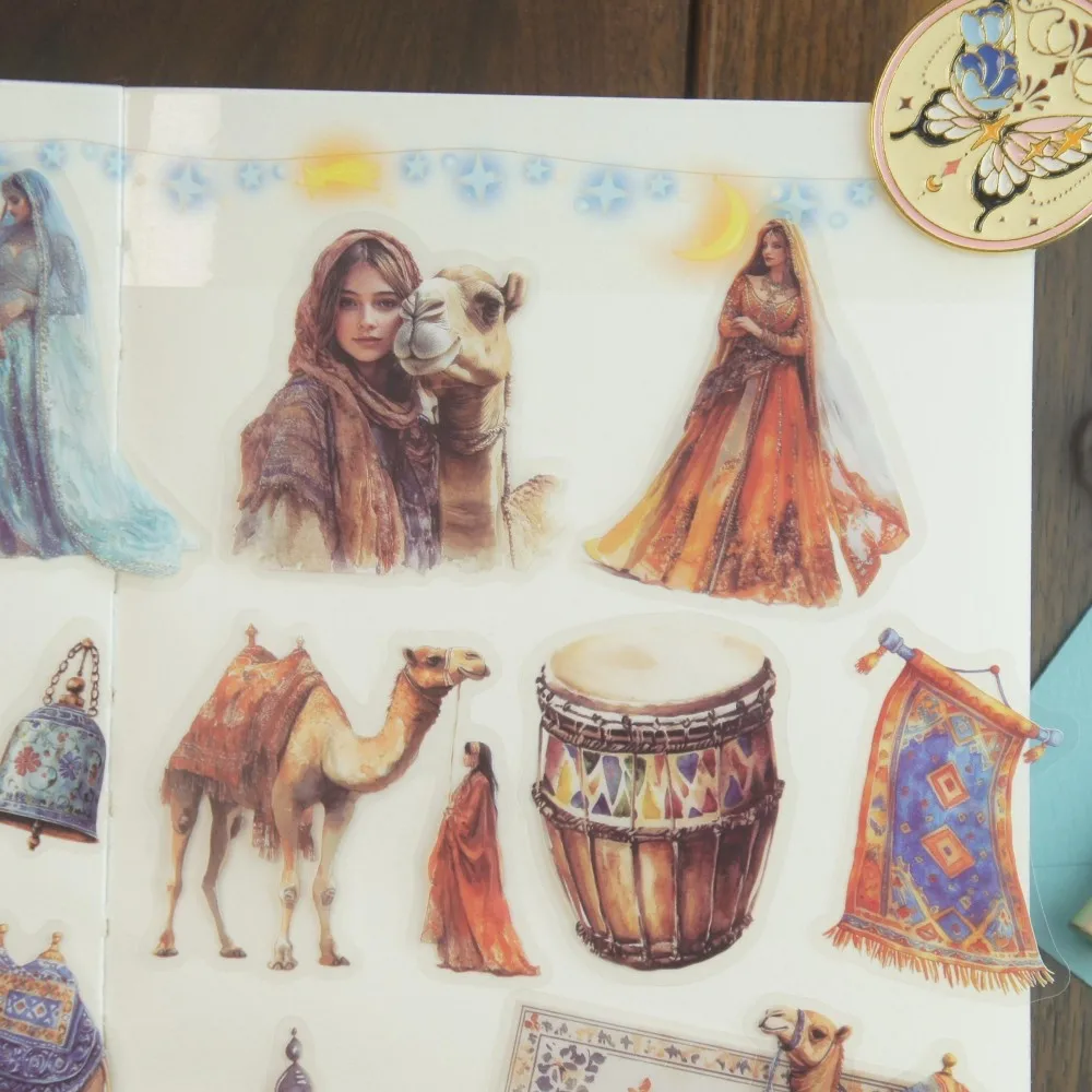 18pcs Arabian Story Desert Camel Lantern Style PVC Sticker Scrapbooking DIY Gift Label Decoration Tag