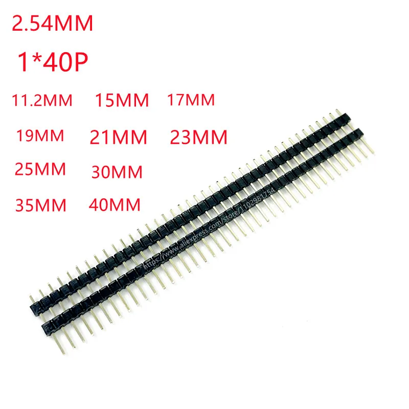 10pcs/lot Single Row Double Plastic Needle Length 11.2/15/17/19/21/25/30MM  2.54MM 1*40P Single Row Pin Straight Needle Copper