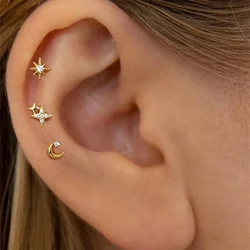LENNIK 925 Sterling Silver stud Earring Women Golden Three Piece European and American Simple Star Moon Sun Earring Set joyas