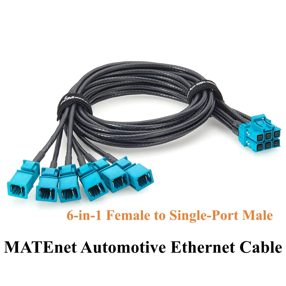 6-in-1 TE MATEnet Z Code Female to Single-Port Male Automotive Ethernet Breakout Cable 2333538-9 to 2302461-9 for NVIDIA DRIVE A