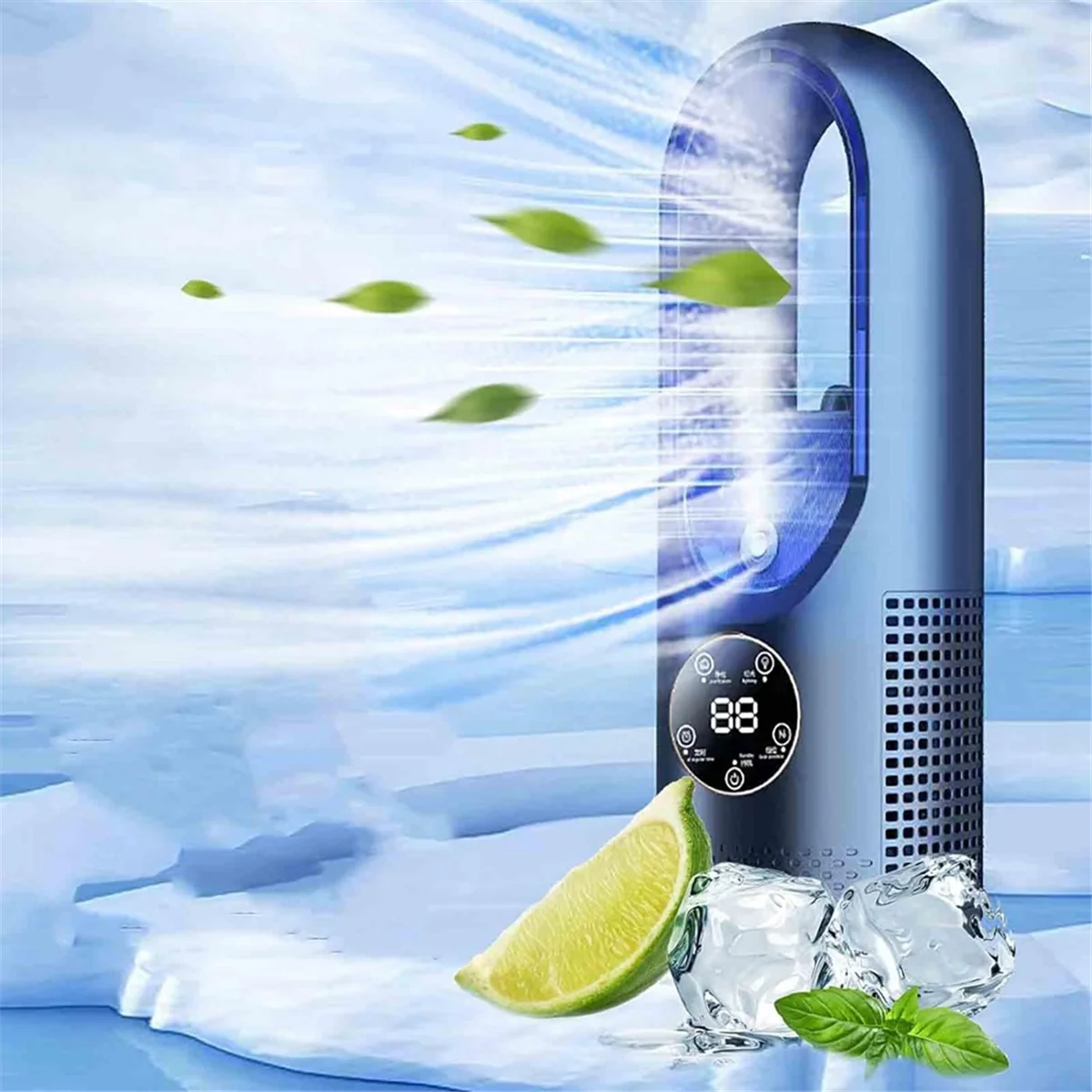 A14G-مروحة كهربائية بدون شفرات، مروحة تبريد منزلية، مروحة مكتبية مبردة بالماء باللون الأزرق