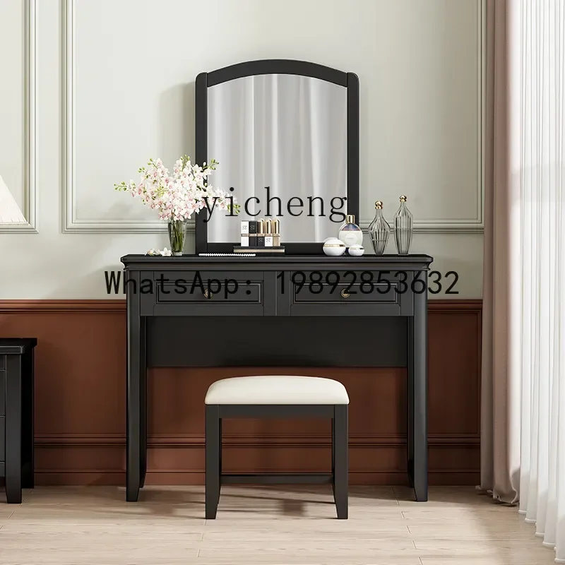 Solid Wood Dressing Table Modern Simple Light Retro Black French Makeup Table with Mirror