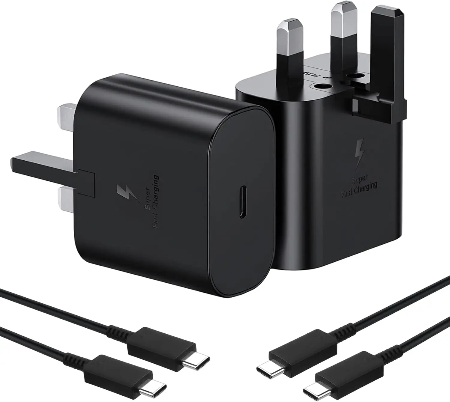 

25W UK Plug USB-C Charger with 3FT Type-C to Type-C Cable 2-Pack Set for Samsung Galaxy S25 with Super Fast Charging