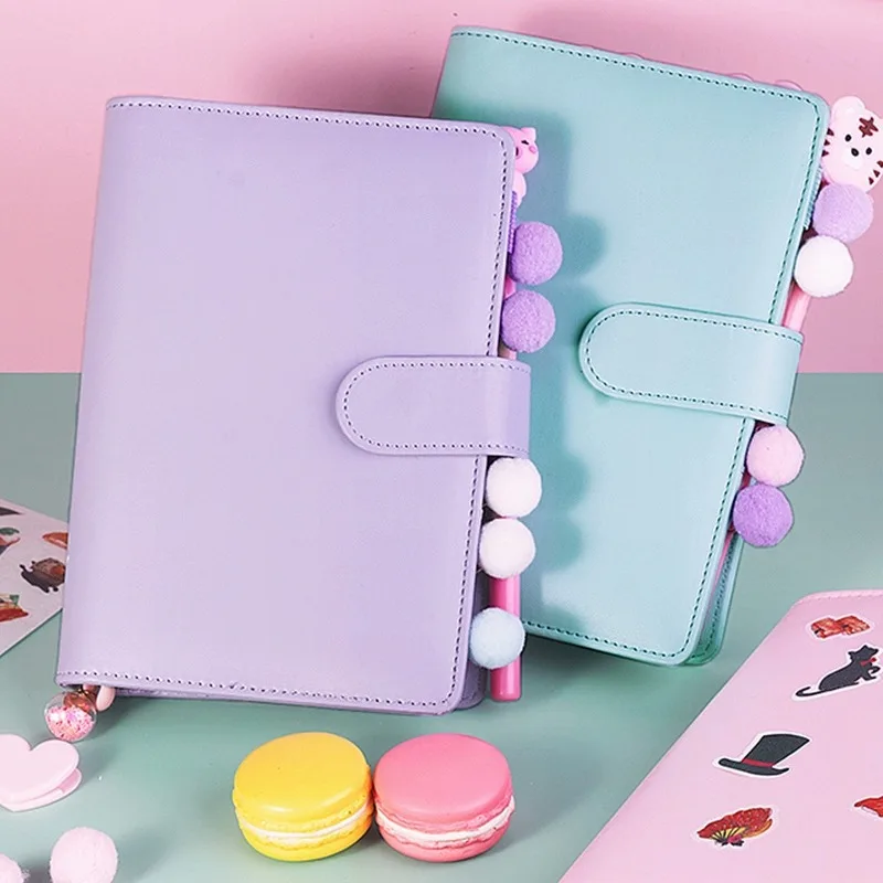 A6 Macaroon Fresh Color PU Leather DIY Binder Photocards Collect Book Diary Agenda Planner DIY Cover Album Stationery