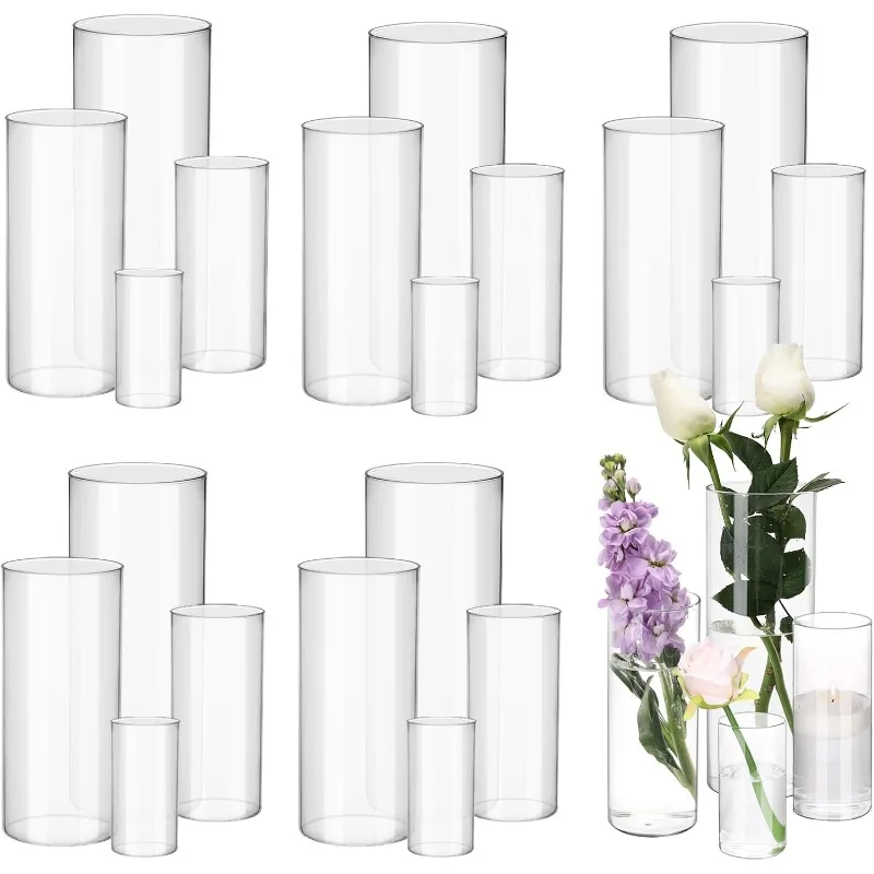 24pcs Clear Glass Cylinder Vases, 4, 6, 8, 10 Inch Tall Cylinder Vases for Centerpieces, Glass Flower Vase, Hurricane Floating