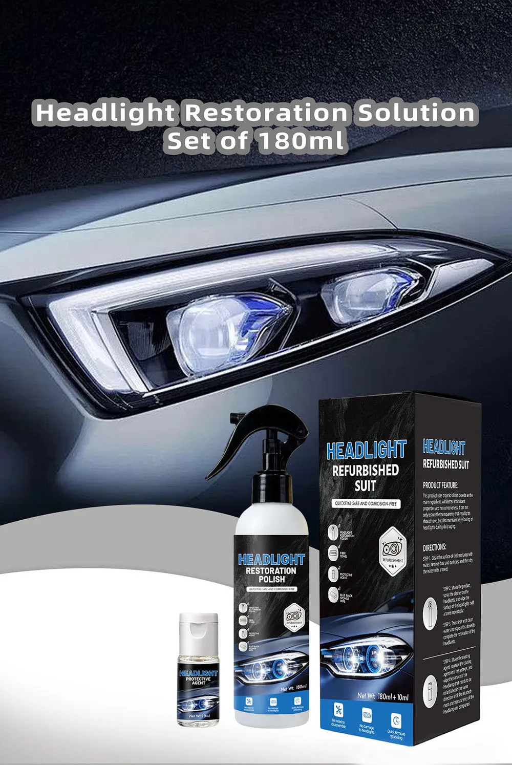 Auto-Scheinwerfer-Reparaturflüssigkeit Scheinwerfer-Restaurierungs-Set Entfernt Vergilbung und Oxidation, Repariert Kratzer, Sorgt für Sicheres Fahren, Auto-Detailing – Detail 5