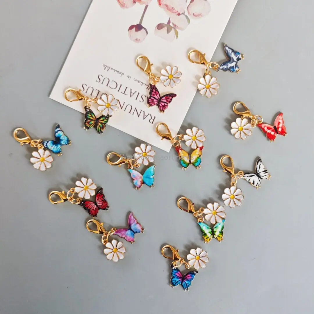 Hot sale cute little daisy colorful butterfly pendant keychain bag hanger