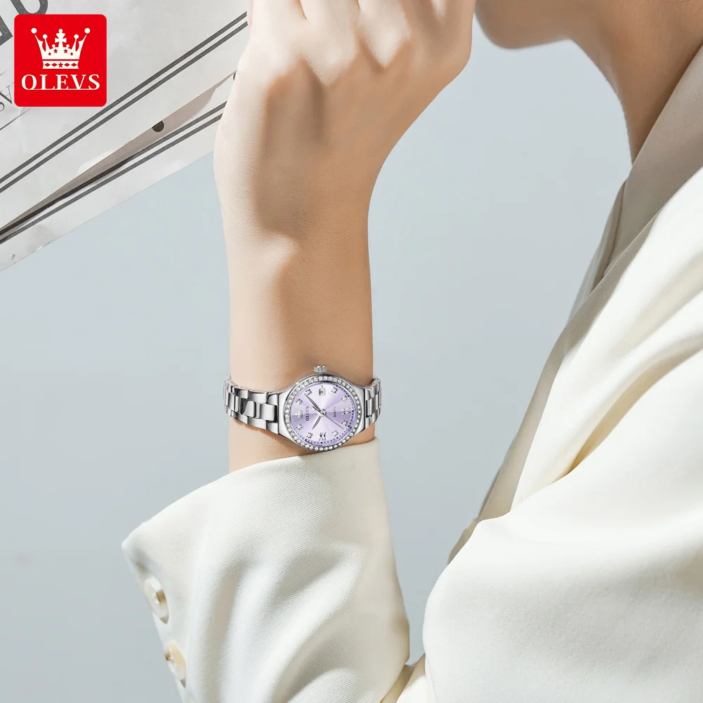 OLEVS 5628 Woman Watch Rhombus Mirror Fashion Quartz Watch For Women Diamond Scale Waterproof Date Ladies Wristwatch Steel Strap