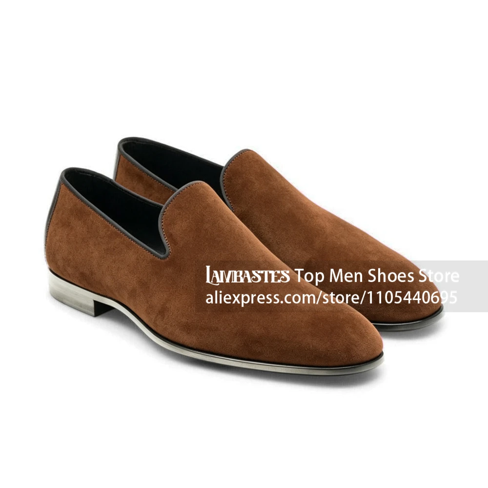 Black Faux Suede Slip On Loafers Almond Toe Low Heel Formal Dress Shoes Matte Black Suede Formal Loafers for Men Wedding Shoes