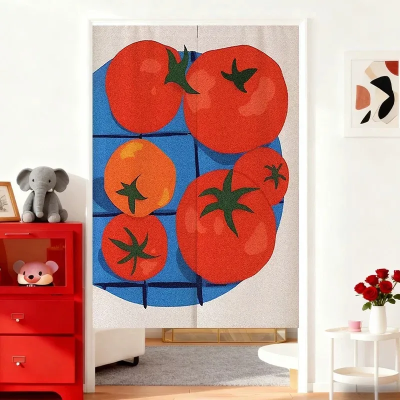 VIKAMA Abstract Tomato-Themed Door Curtain, Privacy Curtain for Kitchen and Bathroom Entrances, Home Decor