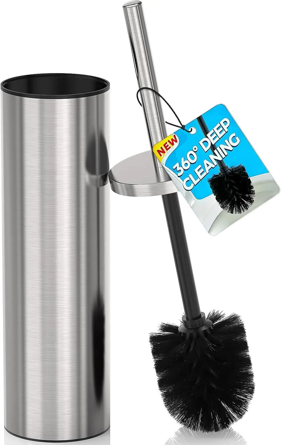 

Stainless Steel Toilet Bowl Brush and Holder Set, Deep Cleaning with 2 Heads, Long Handle, Modern Decor, Nickel Brushed Round